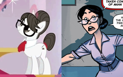 Size: 590x370 | Tagged: safe, artist:makani, screencap, raven, pony, unicorn, character comparison, comparison, glasses, miss pauling, team fortress 2