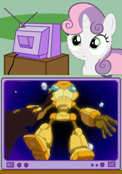 Size: 564x800 | Tagged: safe, derpibooru import, sweetie belle, android, crossover, emerl, exploitable, exploitable meme, gizoid, meme, obligatory pony, sad, sonic the hedgehog (series), sonic x, tv meme