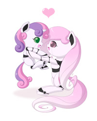 Size: 1200x1500 | Tagged: safe, artist:jdan-s, sweetie bot, oc, oc only, oc:cyberia heart, original species, pony, robot, robot pony, unicorn, friendship is witchcraft, female, filly, foal, heart, hooves, horn, mare, open mouth