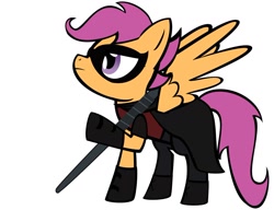 Size: 1024x785 | Tagged: safe, artist:keyannaklm, scootaloo, batman, crossover, dc comics, parody, robin, solo