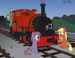 Size: 2000x1545 | Tagged: safe, artist:turbojuk, oc, oc only, clipboard, faust, locomotive, narrow gauge, railroad, steam engine, train, trottingham vale light railway