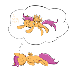 Size: 1242x1119 | Tagged: safe, artist:carla-92, scootaloo, cute, cutie mark crusaders, eyes closed, flapping, flying, scootaloo can fly, scootaloo can't fly, sleeping, wings