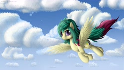 Size: 5760x3240 | Tagged: safe, artist:michellka, derpibooru import, oc, oc only, pegasus, pony, flying, solo