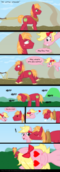 Size: 785x2222 | Tagged: safe, artist:despisedandbeloved, derpibooru import, big macintosh, oc, oc:cherry twist, earth pony, pony, canon x oc, comic, kissing, male, stallion, straight