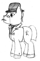 Size: 775x1187 | Tagged: safe, derpibooru import, earth pony, pony, banker, bipedal, bowler hat, dad's army, hat, mainwaring, male, monochrome, ponified, reference, sketch, solo, stallion