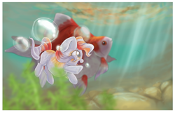 Size: 4500x2902 | Tagged: safe, artist:nazegoreng, derpibooru import, oc, oc only, oc:pebbles, fish, filly, swimming, underwater