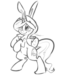 Size: 2049x2550 | Tagged: safe, artist:leadhooves, derpibooru import, oc, oc only, oc:succy, pony, bipedal, bunny ears, grayscale, monochrome, solo