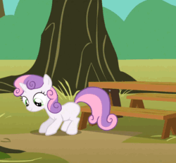 Size: 584x540 | Tagged: safe, derpibooru import, screencap, sweetie belle, the show stoppers, animated, cleaning, cropped, cute, dusting, prehensile tail, solo, sweepy belle