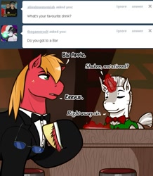 Size: 543x623 | Tagged: safe, artist:redhotkick, derpibooru import, big macintosh, earth pony, pony, ask big red macintosh, clothes, james bond, male, stallion, suit, sunglasses, tumblr