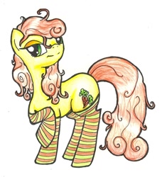 Size: 854x936 | Tagged: safe, artist:camidopchiz, derpibooru import, carrot top, golden harvest, clothes, messy mane, socks, solo, striped socks, traditional art