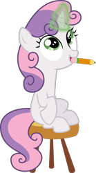 Size: 5585x10073 | Tagged: safe, artist:starshinecelestalis, sweetie belle, twilight time, absurd resolution, magic, mouth hold, pencil, simple background, solo, stool, transparent background, vector