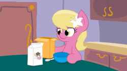 Size: 576x324 | Tagged: safe, artist:mrponiator, lily, lily valley, animated, bowl, cereal, milk, screaming, solo, spooking lily, spoon, the horror