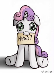 Size: 747x1001 | Tagged: safe, artist:globalpredatorx, derpibooru import, sweetie belle, cute, diasweetes, floppy ears, looking at you, mouth hold, sitting, smiling, solo