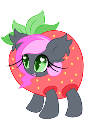 Size: 2500x3197 | Tagged: safe, artist:starlightlore, derpibooru import, oc, oc only, oc:heartbeat, bat pony, pony, clothes, costume, heart eyes, simple background, solo, strawberry, transparent background, wingding eyes