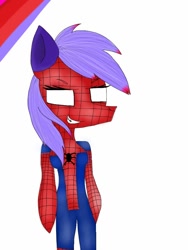 Size: 768x1024 | Tagged: safe, artist:merr-merrmoo, derpibooru import, oc, oc only, crossover, solo, spider-man