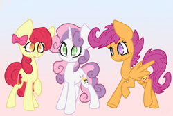 Size: 1200x800 | Tagged: safe, artist:otterlore, derpibooru import, apple bloom, scootaloo, sweetie belle, cute, cutie mark, older, ribbon