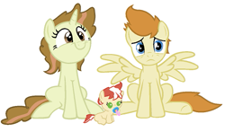 Size: 569x335 | Tagged: safe, artist:unoriginai, derpibooru import, oc, oc only, oc:angel cake, oc:coffee cake, oc:velvet cake, earth pony, pegasus, pony, unicorn, brother and sister, cakecest, family, female, goddamnit unoriginai, incest, male, offspring, parent:pound cake, parent:pumpkin cake, parents:cakecest, product of incest, shipping, siblings