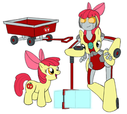 Size: 800x720 | Tagged: safe, artist:atomic-chinchilla, apple bloom, robot, crossover, fanfic art, hammer, solo, species swap, transformers, wagon