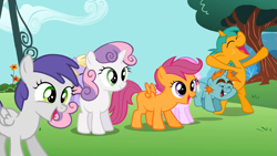 Size: 969x545 | Tagged: safe, derpibooru import, screencap, dinky hooves, piña colada, scootaloo, snails, snips, sweetie belle, tornado bolt, the cutie pox, applecore, ponyville schoolhouse