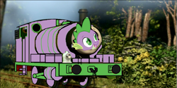 Size: 985x494 | Tagged: safe, spike, dragon, 1000 hours in ms paint, crossover, ms paint, pooh's adventures, thomas the tank engine, trainified