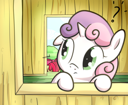 Size: 1100x900 | Tagged: safe, artist:spikedmauler, apple bloom, sweetie belle, pony, unicorn, female, filly, solo