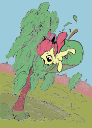 Size: 807x1117 | Tagged: safe, artist:digitalpheonix, artist:mcstalins, derpibooru import, apple bloom, colored, leaf, solo, tree