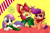 Size: 1200x800 | Tagged: safe, artist:phyllismi, derpibooru import, apple bloom, scootaloo, sweetie belle, adorabloom, bandana, candy cane, cape, christmas, clothes, cute, cutealoo, cutie mark crusaders, diasweetes, holiday, prone, scarf, sitting, stamp