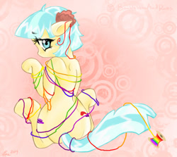 Size: 814x727 | Tagged: safe, artist:bumblebeesandroses, coco pommel, entangled, rainbow thread, solo