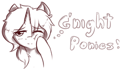 Size: 1280x726 | Tagged: safe, artist:imspainter, derpibooru import, oc, oc only, oc:paint pints, pony, unicorn, ask paint pints, good night, goodnight, monochrome, sketch, solo, tumblr