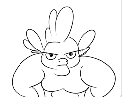 Size: 924x732 | Tagged: safe, artist:rabiesbun, derpibooru import, spike, dragon, monochrome, muscles, solo