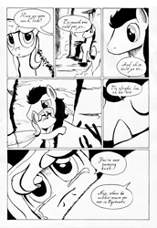 Size: 700x1016 | Tagged: safe, artist:darkhestur, earth pony, flutter pony, pony, comic, dark pony, dustlight, feels, female, male, mare, monochrome, norse pony, stallion, traditional art