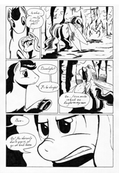 Size: 700x1016 | Tagged: safe, artist:darkhestur, earth pony, flutter pony, pony, comic, dark pony, dustlight, feels, female, male, mare, monochrome, norse pony, stallion, traditional art