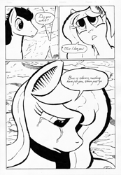 Size: 700x1014 | Tagged: safe, artist:darkhestur, earth pony, flutter pony, pony, comic, dark pony, dustlight, feels, female, male, mare, monochrome, norse pony, stallion, traditional art