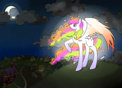 Size: 1148x826 | Tagged: safe, artist:lfijlstra, derpibooru import, oc, oc only, pegasus, pony, dark, glow, night, scenery, solo