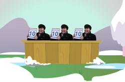Size: 1722x1138 | Tagged: safe, discord, keep calm and flutter on, foodfight!, jontron, judges, judges table, reaction image, tenouttaten