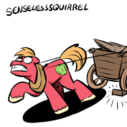 Size: 1000x1000 | Tagged: safe, artist:senselesssquirrel, big macintosh, earth pony, pony, anvil, cart, male, solo, stallion