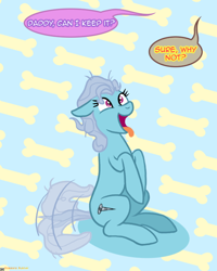 Size: 606x756 | Tagged: safe, artist:scissorsrunner, derpibooru import, discord, screw loose, screwball, earth pony, pony, behaving like a dog, female, mare, offscreen character, solo, this will end in tears