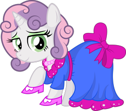 Size: 6861x6000 | Tagged: safe, artist:medio-cre, sweetie belle, for whom the sweetie belle toils, absurd resolution, alternate hairstyle, clothes, dress, eyeshadow, high heels, simple background, solo, transparent background, vector