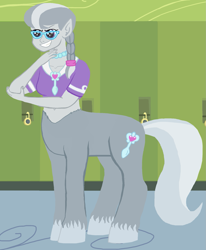 Size: 1483x1797 | Tagged: safe, artist:oneovertwo, derpibooru import, silver spoon, centaur, taur, equestria girls, clothes, glasses, grin, midriff, shirt, smiling, solo, unshorn fetlocks