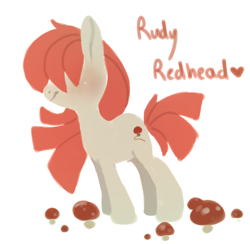 Size: 700x682 | Tagged: safe, artist:toycake, derpibooru import, oc, oc only, oc:rudy redhead, earth pony, pony, female, mare, mushroom, mushrooms, solo