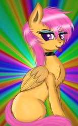 Size: 588x954 | Tagged: safe, artist:liquidarrow-x, scootaloo, alternate hairstyle, bedroom eyes, choker, solo, tongue out