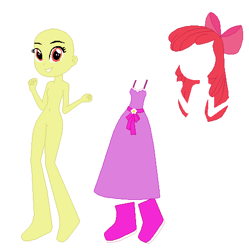 Size: 507x509 | Tagged: safe, artist:selenaede, apple bloom, equestria girls, bald, barbie doll anatomy, base, belly button, breasts, clothes, dress, featureless breasts, featureless crotch, female, nudity, solo