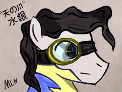 Size: 2048x1536 | Tagged: safe, artist:mylittleninja, mercury, starry eyes (character), wonderbolts academy, goggles, ink, japanese, katakana, solo, training uniform, wonderbolt trainee uniform