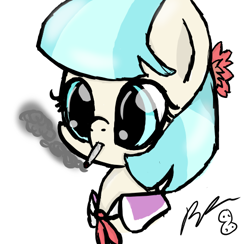 Size: 493x481 | Tagged: safe, artist:rainbowpotato98, derpibooru import, coco pommel, drugs, joint, marijuana, smoking, solo