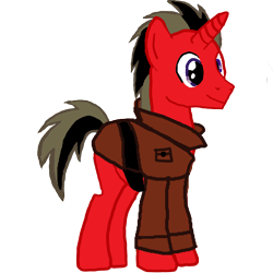 Size: 3000x3000 | Tagged: safe, artist:thewatchfulpony, oc, oc only, pony, unicorn, clothes, red, smiling, solo, swift wit, trenchcoat