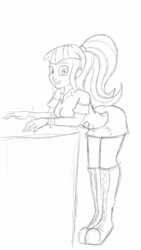 Size: 1440x2560 | Tagged: artist needed, safe, sonata dusk, equestria girls, bent over, monochrome, simple background