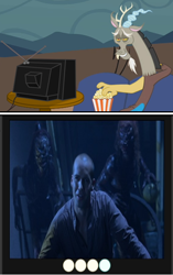 Size: 430x684 | Tagged: safe, derpibooru import, discord, billy zane, demon knight, exploitable meme, meme, obligatory pony, tales from the crypt, tv meme