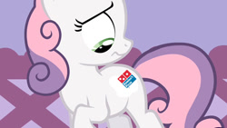 Size: 640x360 | Tagged: safe, sweetie belle, cutie mark, domino's, domino's pizza, dominos, meme, solo