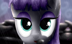 Size: 800x488 | Tagged: safe, artist:everypone, maud pie, mouth hold, rain, rock, solo