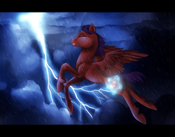 Size: 1194x935 | Tagged: safe, artist:stalcry, derpibooru import, scootaloo, cutie mark, flying, lightning, rain, scootaloo can fly, solo, storm